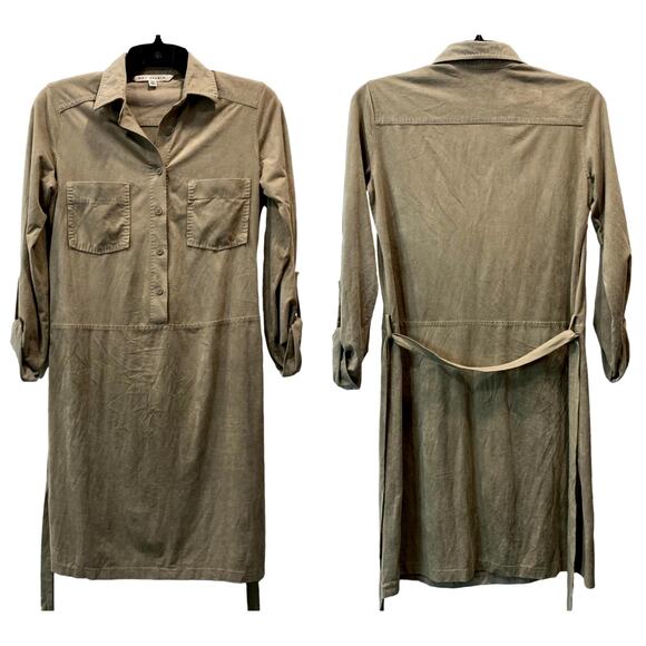Max Studio Soft Ultra Suede Shirt Dress Tie Belt | Khaki Tan | XS - Picture 5 of 10